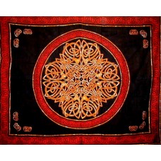 Celtic Circle Tapestry Cotton Bedspread 104" x 88" Full Red   